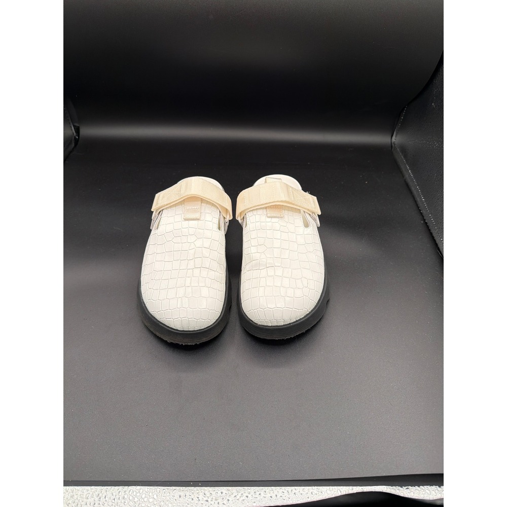 Sorel Viibe Clog Sea Salt White Croc Embossed Leather Platform Slides Shoes